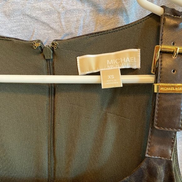 MICHAEL KORS Brown & Beige Print Leather Strap Buckle Dress XS - Picture 7 of 9